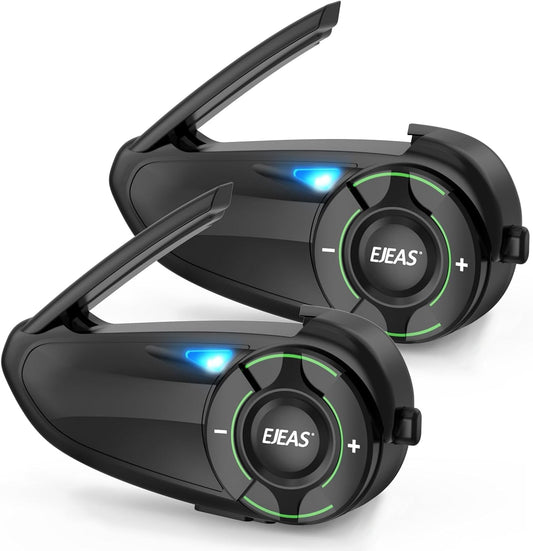 SolaMr Q8 Motorcycle Helmet Bluetooth Intercom Headset, 230hours Standby, 6 Riders Mesh Communication Systems with Audio Multitasking, Music Sharing, Noise Cancellation, FM Radio -2 Pack