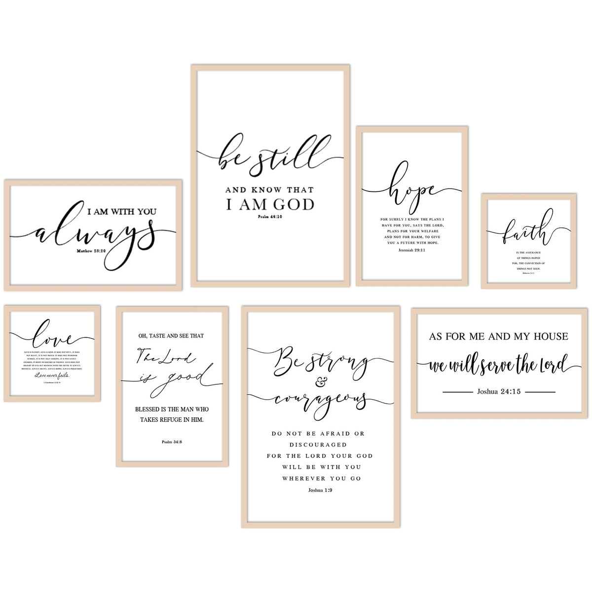 Faccito 8 Set Bible Christian Wall Art Framed, Wooden Decor