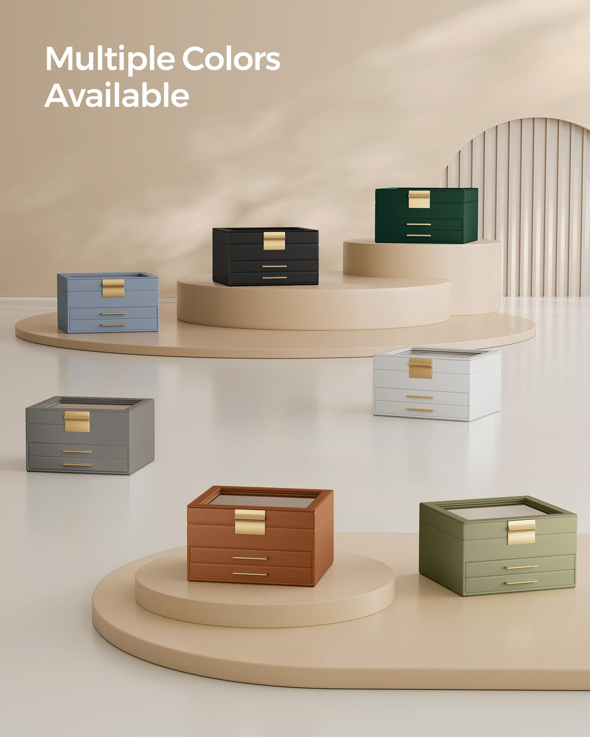 SONGMICS Jewelry Box Organizer, 3-Layer Storage with 2 Drawers, Glass Lid