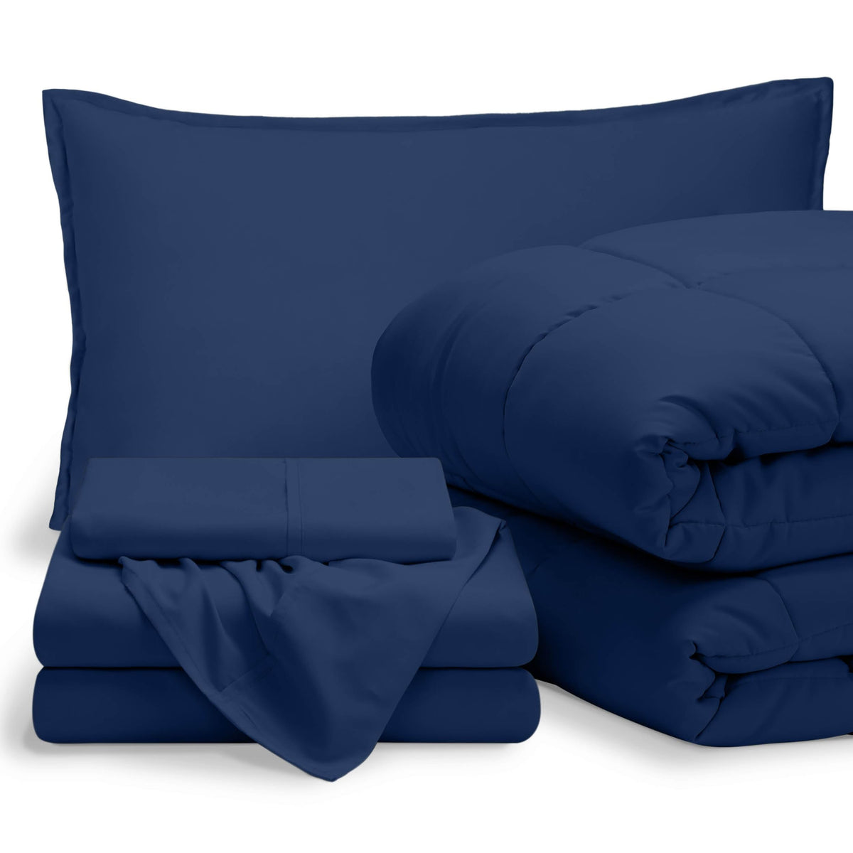 Bare Home Bed-in-A-Bag 5 Piece Set (Twin XL, Dark Blue/Dark Blue)