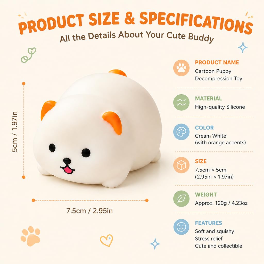 Crunchy Puppy Squishies ASMR Toy, Soft Silicone Desk Accessory, Bead-Filled