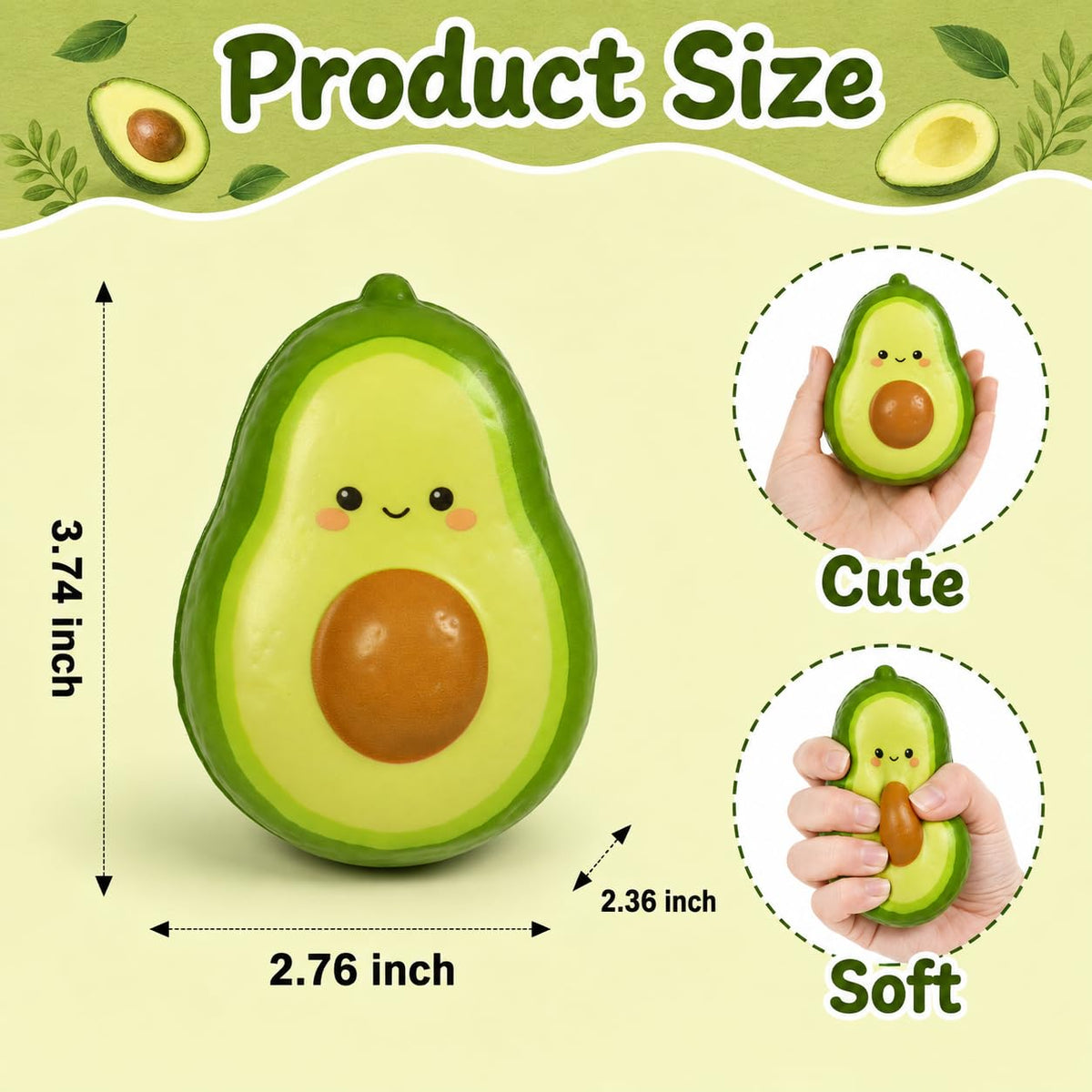 HT Avocado Squishy, Soft Slow Rising PU Foam Squeeze Toy, Butter Stick Sensory Fidget Toy for Desk, Travel, Party Favors and Gifts