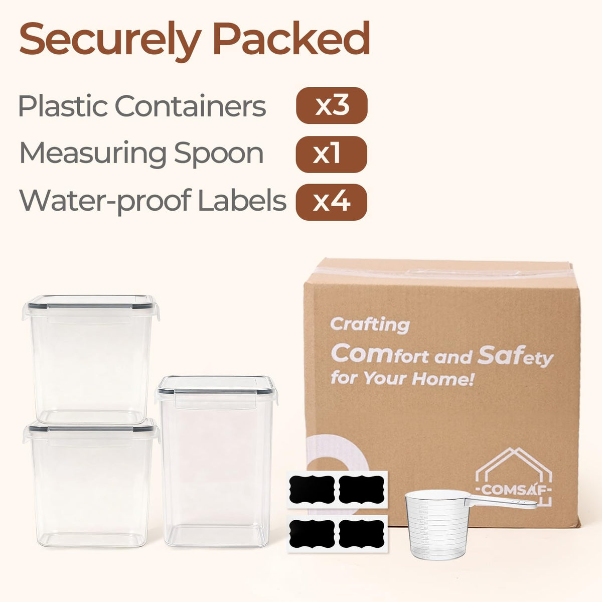ComSaf Airtight Flour and Sugar Container 2.6Qt & 5.5Qt 3Pack, Wide Mouth