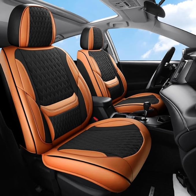 Car Seat Covers Full Set Custom Fit for Pontiac G6 2004-2010 - Premium Faux Leather with Lumbar Support | Breathable, Waterproof, Anti-Slip, Durable (Black&Brown,Full Set)