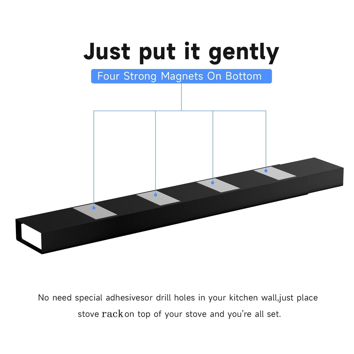 4X Strong Magnetic Stove Top Shelf, Adjustable 15-30 Inches, Matte Black
