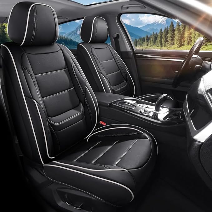 Car Seat Covers Full Set Custom Fit for Buick Verano 2012-2017-Luxury Leather with Lumbar Support, Breathable, Waterproof, Anti-Slip, Durable, Easy to Install (Black&White,Full Set)
