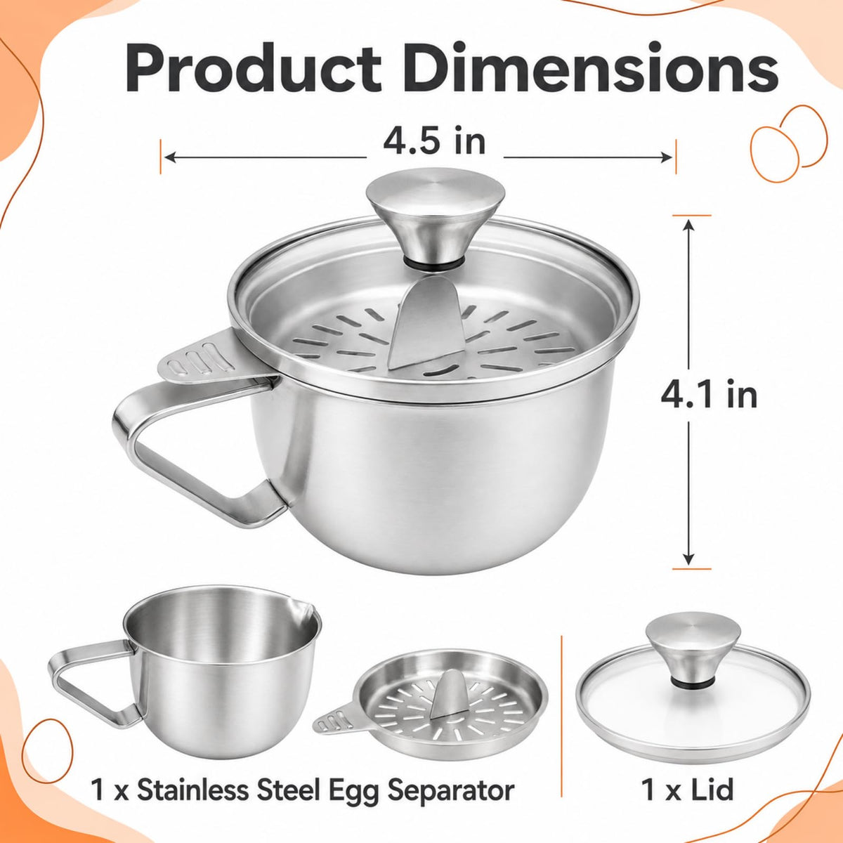 Egg Yolk Separator with Bowl and Lid, 17 oz / 500 ml Bowl, 5-Egg Capacity