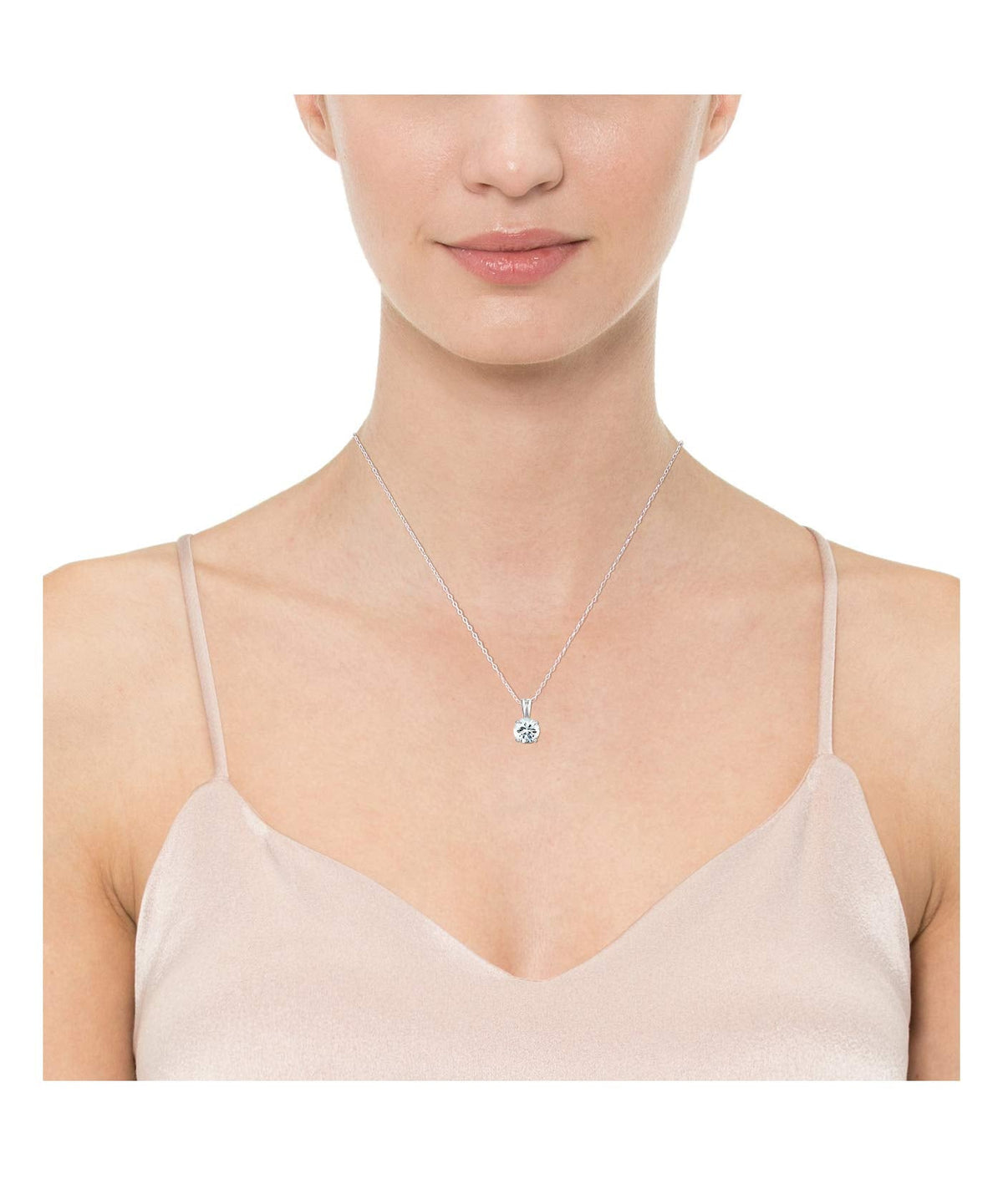 Amazon Essentials Sterling Silver Round Cut Created White Sapphire Birthstone Pendant Necklace (April), 18"