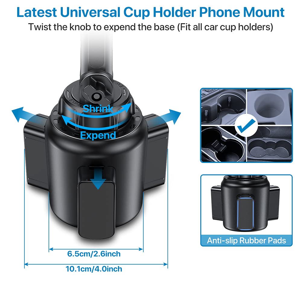 Miracase [Upgraded Version] Cup Phone Holder for Car, Universal Adjustable Long Neck Car Phone Mount Cradle Friendly Compatible with iPhone Samsung Google and All 4.0-7.0 inches Smartphones