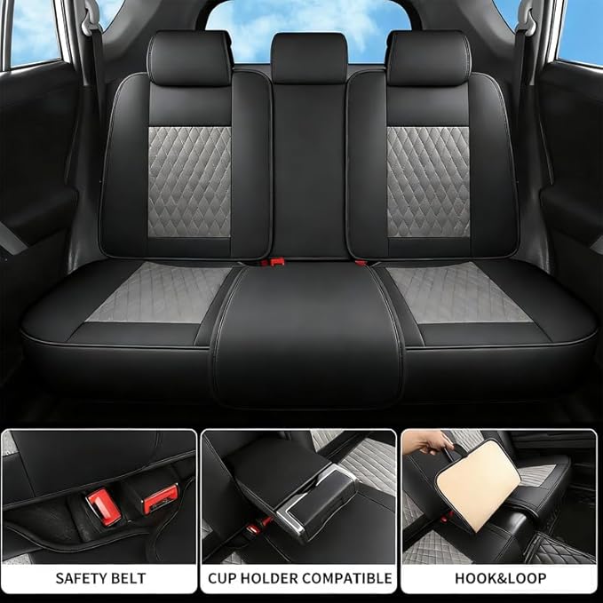 Car Seat Covers Full Set Custom Fit for Chevrolet/Chevy Equinox 2005-2026 - Premium Faux Leather with Lumbar Support | Breathable, Waterproof, Anti-Slip, Durable (Black&Gray,Full Set)