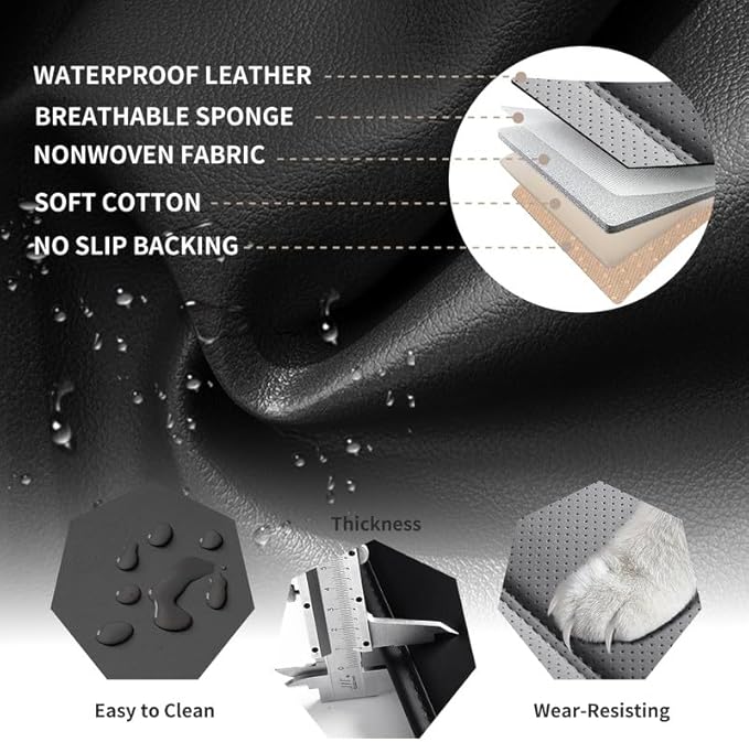 Car Seat Covers Full Set Fit for Buick Regal 2009-2020, Premium Faux Leather Waterproof Car Seat Protectors with Lumbar Support, Breathable Anti-Slip Easy to Install(Black&Gray,Full Set)