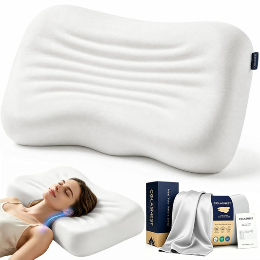 Cervical Pillow for Neck Pain Relief, Medium Loft Countor Memory Foam Pillow for Small Frames Mixed Side Back Stomach Sleepers, with Neck Support, Washable Cover, CertiPUR-US & Oeko-TEX, Standard Size