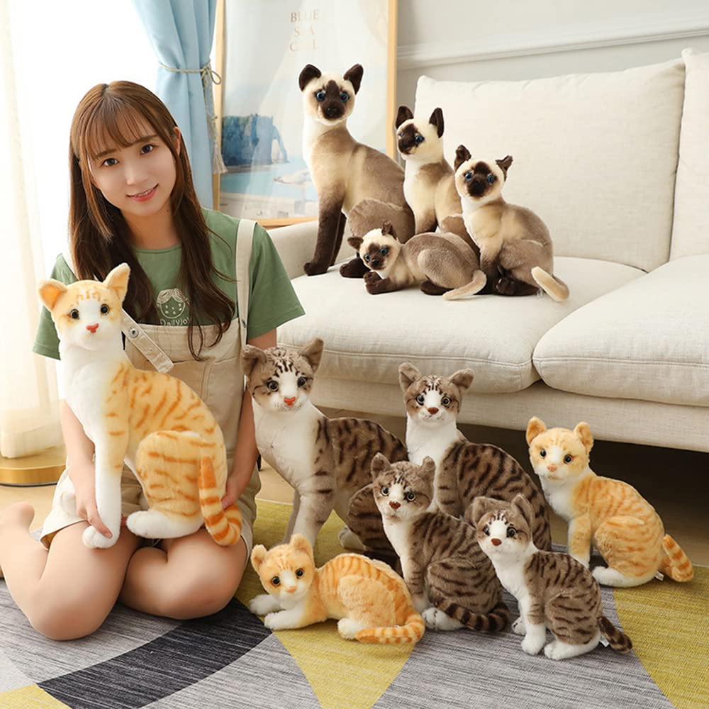 GUDVES Siamese Cat Stuffed Animal, Shorthair Cat Realistic Plush Cat Stuffed Toys, Gift for Kids 12inches (B)