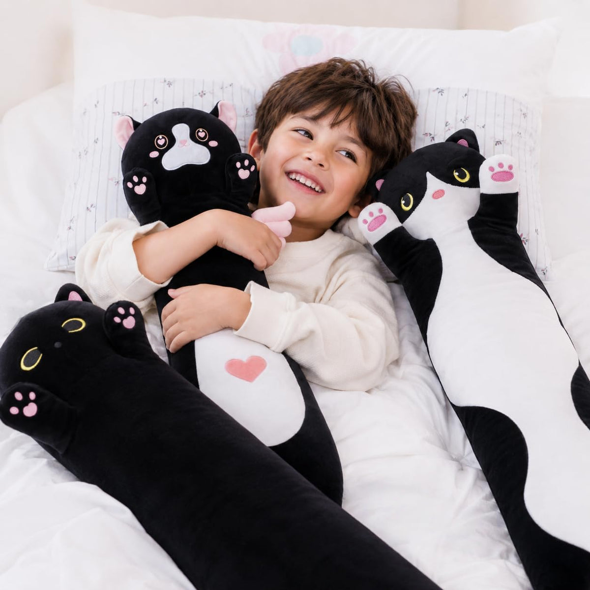 Long Cat Plush Cute Black Cat Stuffed Animals 43inch Soft Plushies Body Pillow Kitten Plush Throw Pillow Kawaii Big Plush Doll Toys Gift for Kids Girlfriend Birthday, 110cm/43.3inch