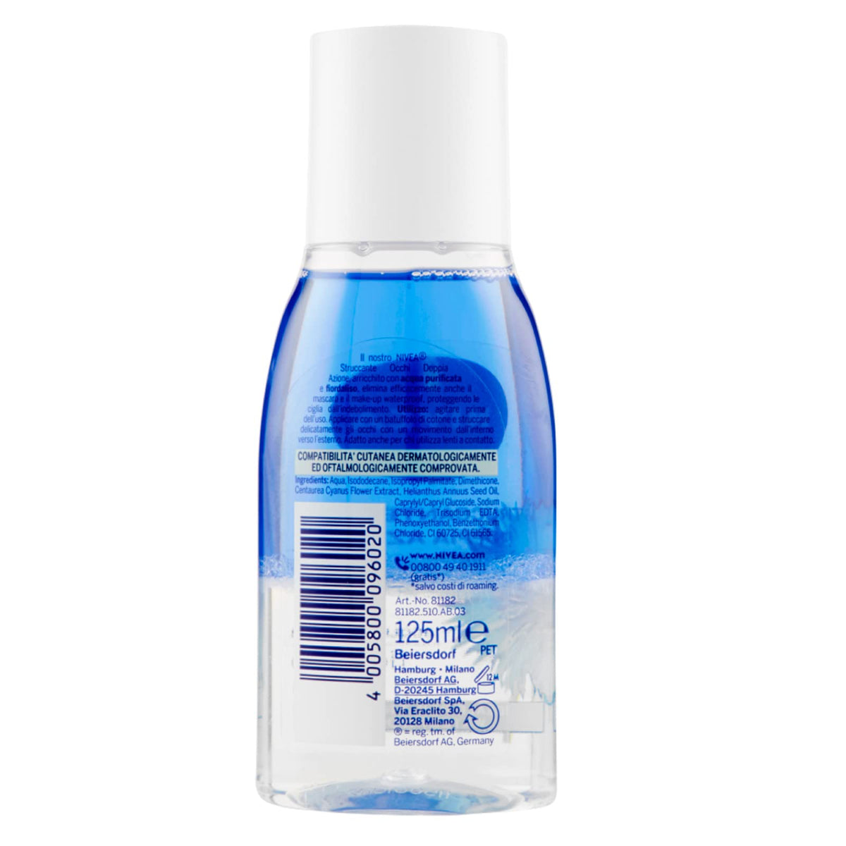 NIVEA Double Action Eye Makeup Remover with Purified Water and Cornflower Extracts Eliminate Waterproof Makeup - 4 x 125ml Bottles