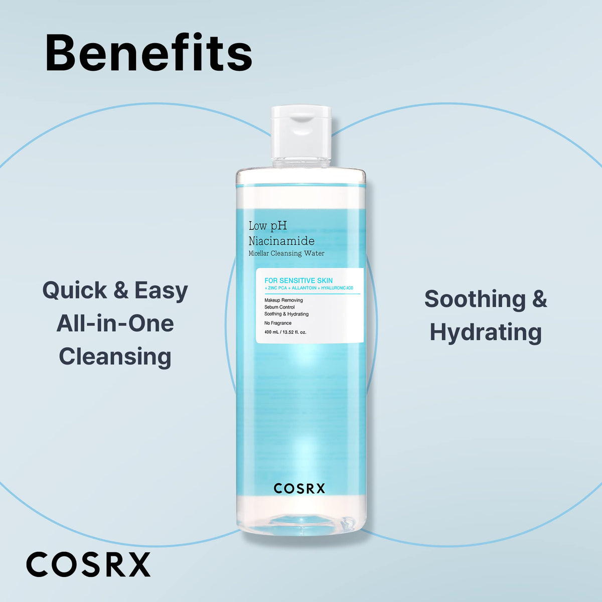 COSRX Low pH Niacinamide Cleansing Water for Sensitive Skin, 13.52 fl.oz