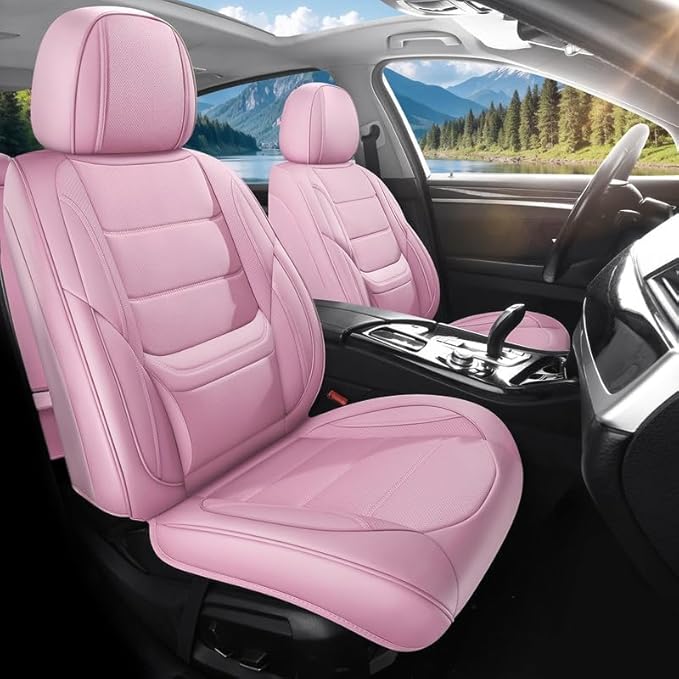 Car Seat Covers Custom Fit for Chevrolet/Chevy Bolt 2016-2026, Premium Faux Leather Waterproof Car Seat Protectors with Lumbar Support, Breathable Anti-Slip Easy to Install(Pink,Full Set)