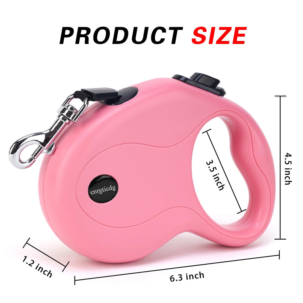 enrgticdg 16Ft Retractable Dog Leash,Light Weight Leash for Small to Medium Dogs/Cats Up to 50lbs,Stainless Steel Spring Strong Nylon Tape, Tangle Free, One-Handed Brake.(Pink-Black)