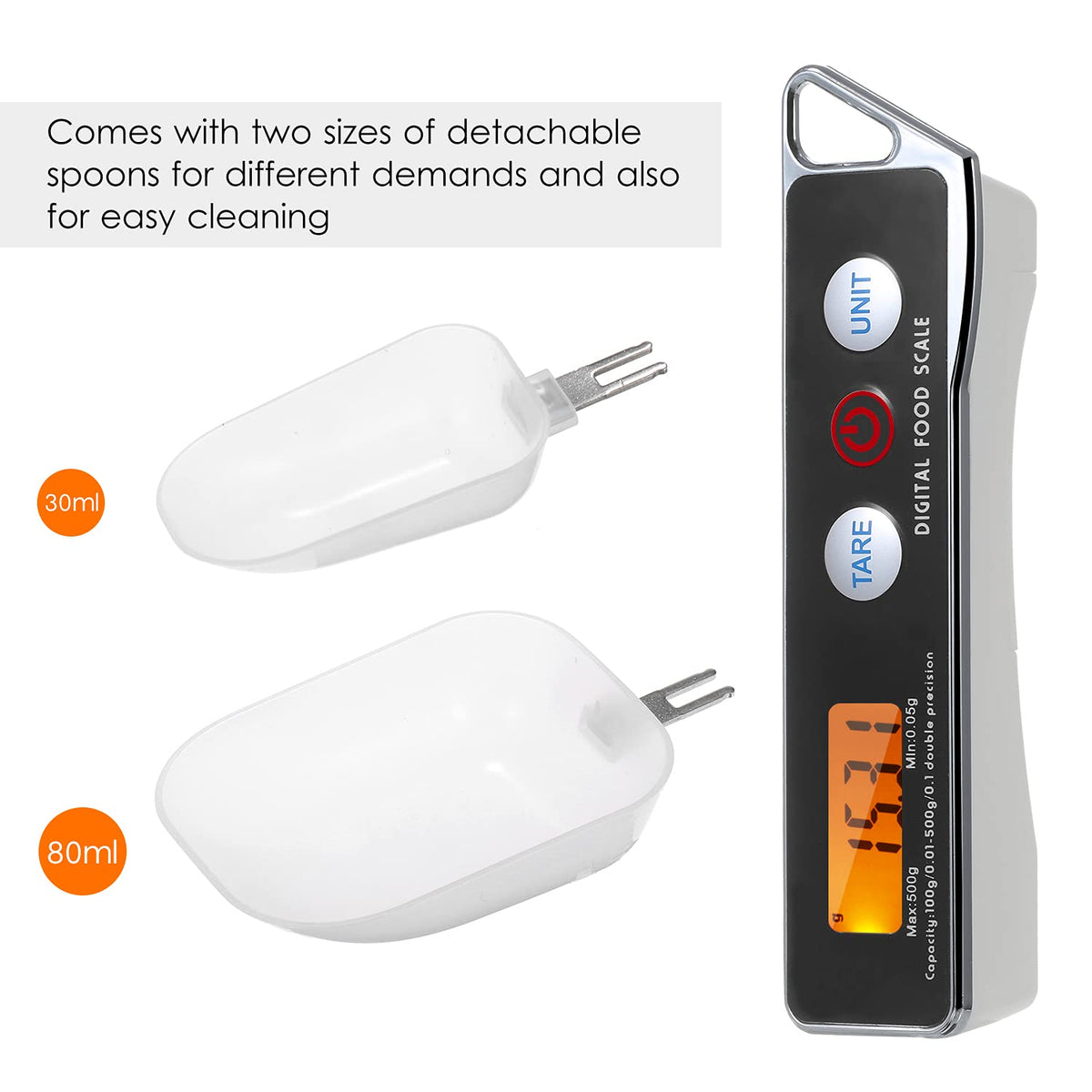 ERYUE Spoon Scale, Digital Spoon Scale Electronic Measuring Spoon Scale Household Kitchen Spoon Scale Food Scale with Tare Function Capacity 0.05g to 500g Support Unit g/oz/gn/ct/