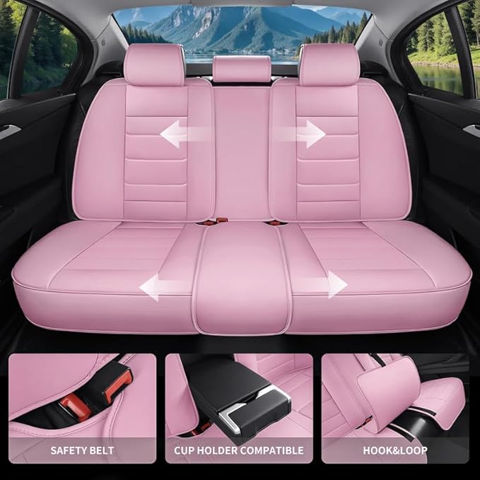 Car Seat Covers Full Set Custom Fit for Ford Explorer 2001-2025 2026 - Premium Faux Leather with Lumbar Support, Waterproof, Breathable, Anti-Slip, Easy to install &Protectors (Pink, Full Set)