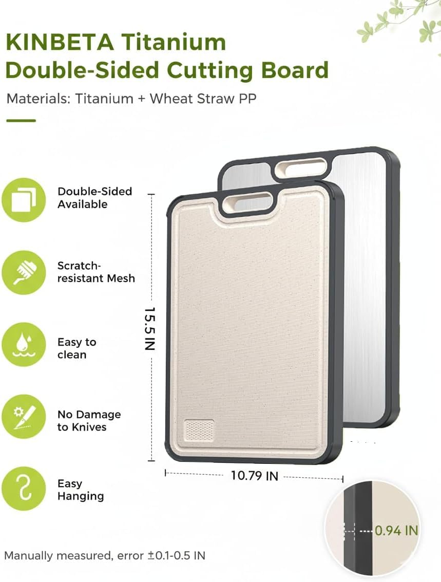 Titanium Cutting Board for Kitchen, Double Sided 2-in-1 Chopping Board with Grinding Area, Food Grade Non Toxic Metal Cutting Board for Meat & Veggies, Easy to Clean, Large Size 16"11"