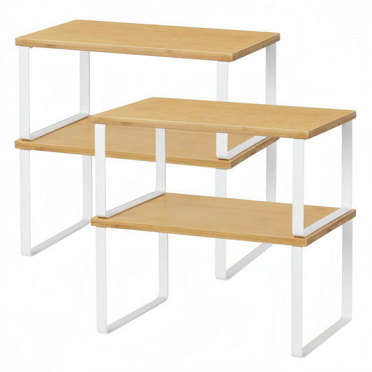 NEX Bamboo Cabinet Organizer Shelf, Kitchen Counter Shelves Set of 4