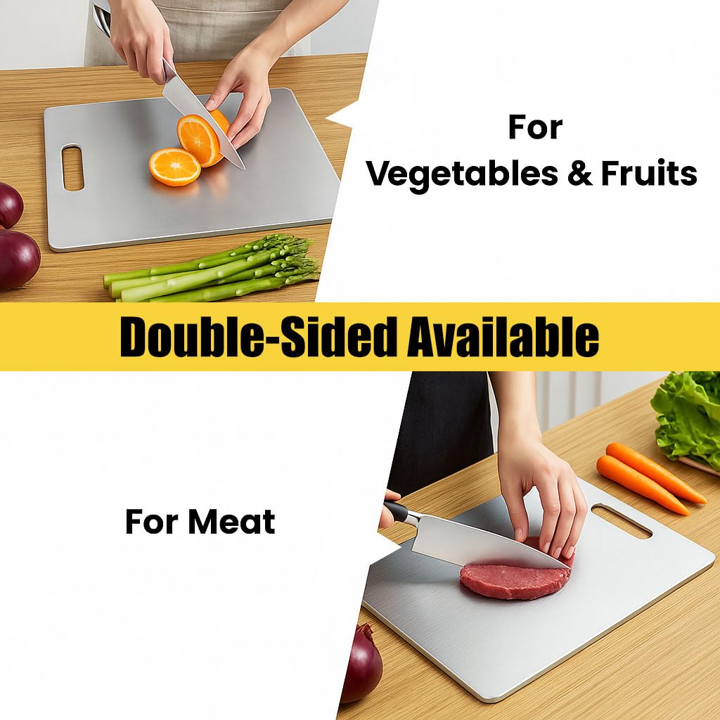 Titanium Cutting Board, 100% Pure Titanium Chopping Board for Kitchen, Hygiene & Durability Double Sided Cutting Board, Non toxic Chopping Board, Dishwasher Safe (13.2“ x 9.4”)