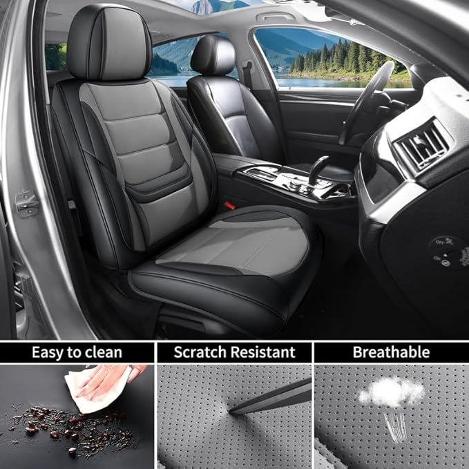 Car Seat Covers Custom Fit for Chevrolet/Chevy Bolt 2016-2026 , Premium Faux Leather Waterproof Car Seat Protectors with Lumbar Support, Breathable Anti-Slip Easy to install(Black&Gray,Full set)