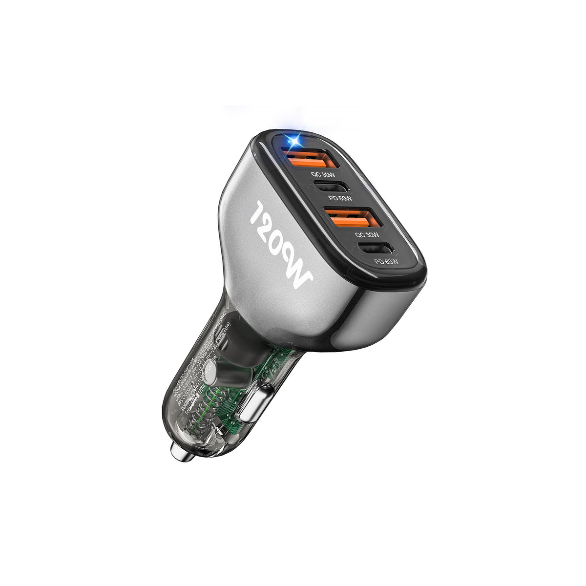 SONRU 4-Port USB C Car Charger, 120W 2*【PD60W+QC30W】 Cigarette Lighter USB Car Charger Adapter, Fast Car Phone Charger for iPhone 17/17 Pro Max/16/15/14 Series, Galaxy S24/23,iPad, Galaxy, Tablet