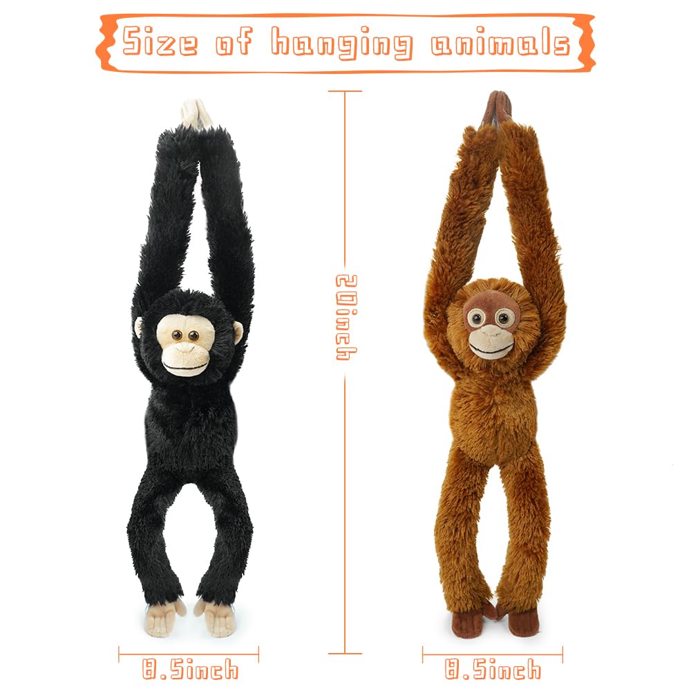 Hideekoog Hanging Orangutan Stuffed Animals,2pcs Chimpanzee Orangutans Plush Toys Curtain Buckle for Decoration,20 inches Chimpanzee Stuffed Jungle Animals for Kids(Two Gorillas)