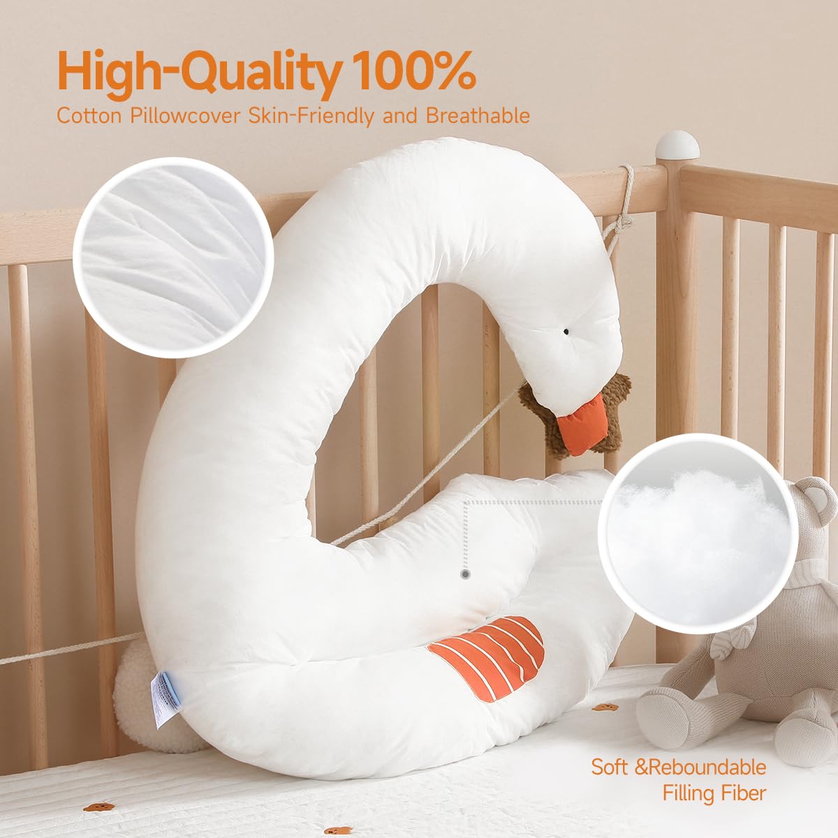 Choc chick Toddler Body Pillow,36x27in Swan Shape Hug Pillow for Sleeping