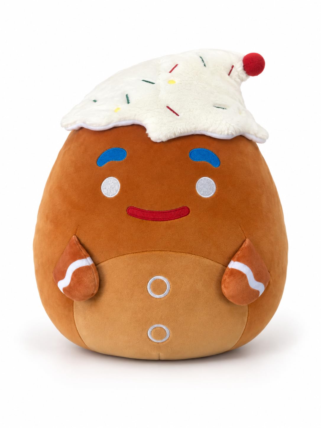 Christmas Gingerbread Man Plush Toy with Frosting Hat, Plushie Pillow 12"