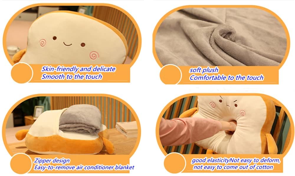 JOSON Toast Bread Pillow Dual-use Three-in-one Pillow Blanket Toast Sofa Cushion Home Decoration (Happy)