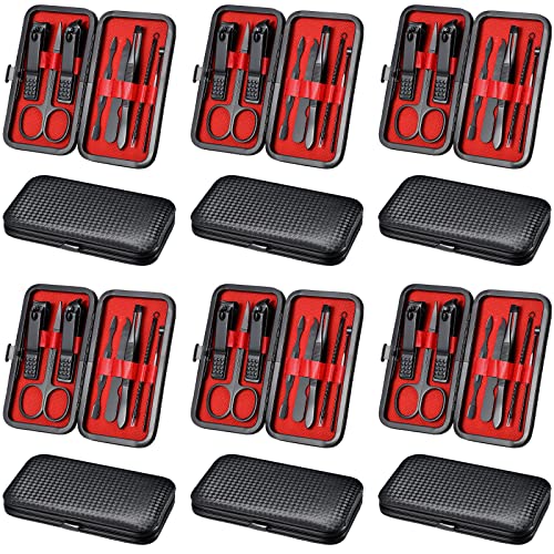 Geosar 12 Sets Manicure Set Nail Clippers Pedicure Kit 8 in 1 Grooming Stainless Steel Kits Nail Care Tools with Travel Case for Employee Coworker Teachers Nurse Gifts(Red Background) - color: Red Background