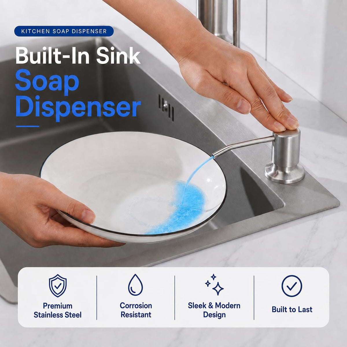 Soap Dispenser for Kitchen Sink, Built in Soap Dispenser Brushed Nickel