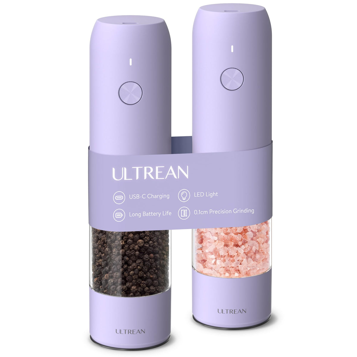 Ultrean Electric Salt and Pepper Grinder Set, Rechargeable,Purple