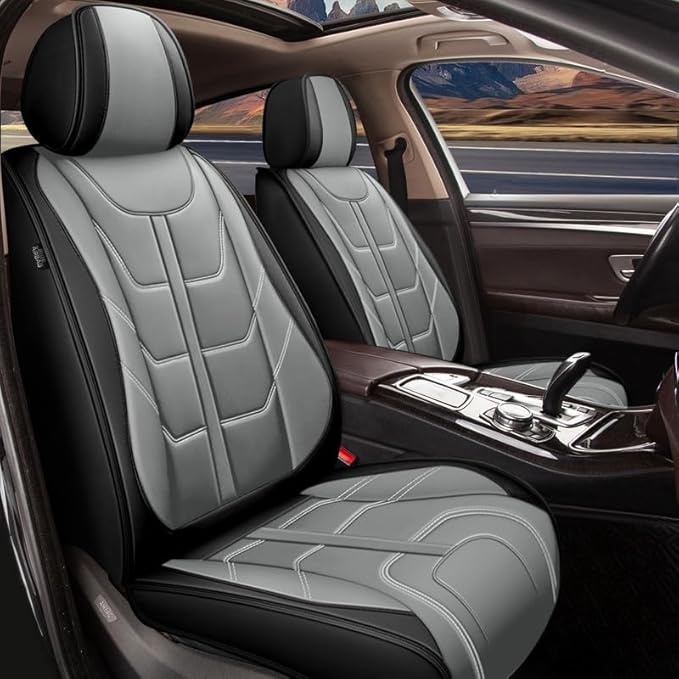 TTX LIGHTING Car Seat Covers fit for Chevrolet Traverse 2018-2026 Front Seat: Premium Leather Automotive Seat Cover with Airbag Compatible Waterproof (2 Seats, Black & Gray)
