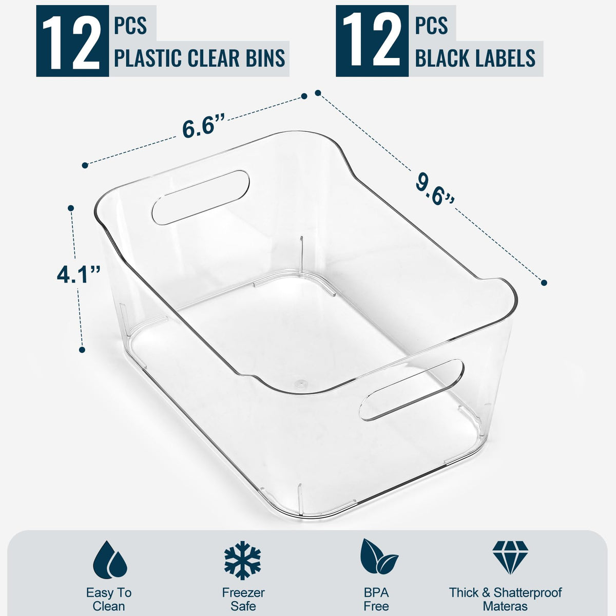 12 PACK Multi-Use Clear Storage Bins, Pantry Kitchen Cabinet Organizer Bins