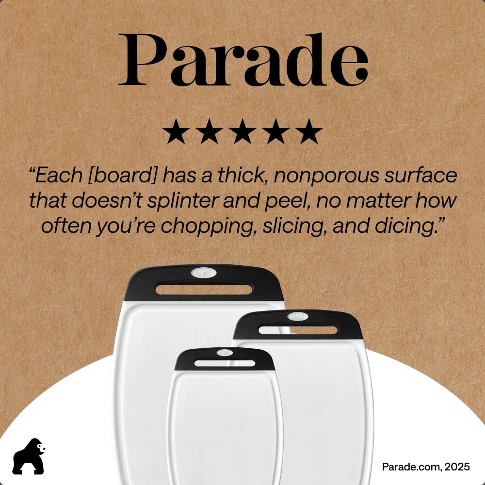 GORILLA GRIP BPA-Free Reversible Kitchen Cutting Board, Set of 3, Black