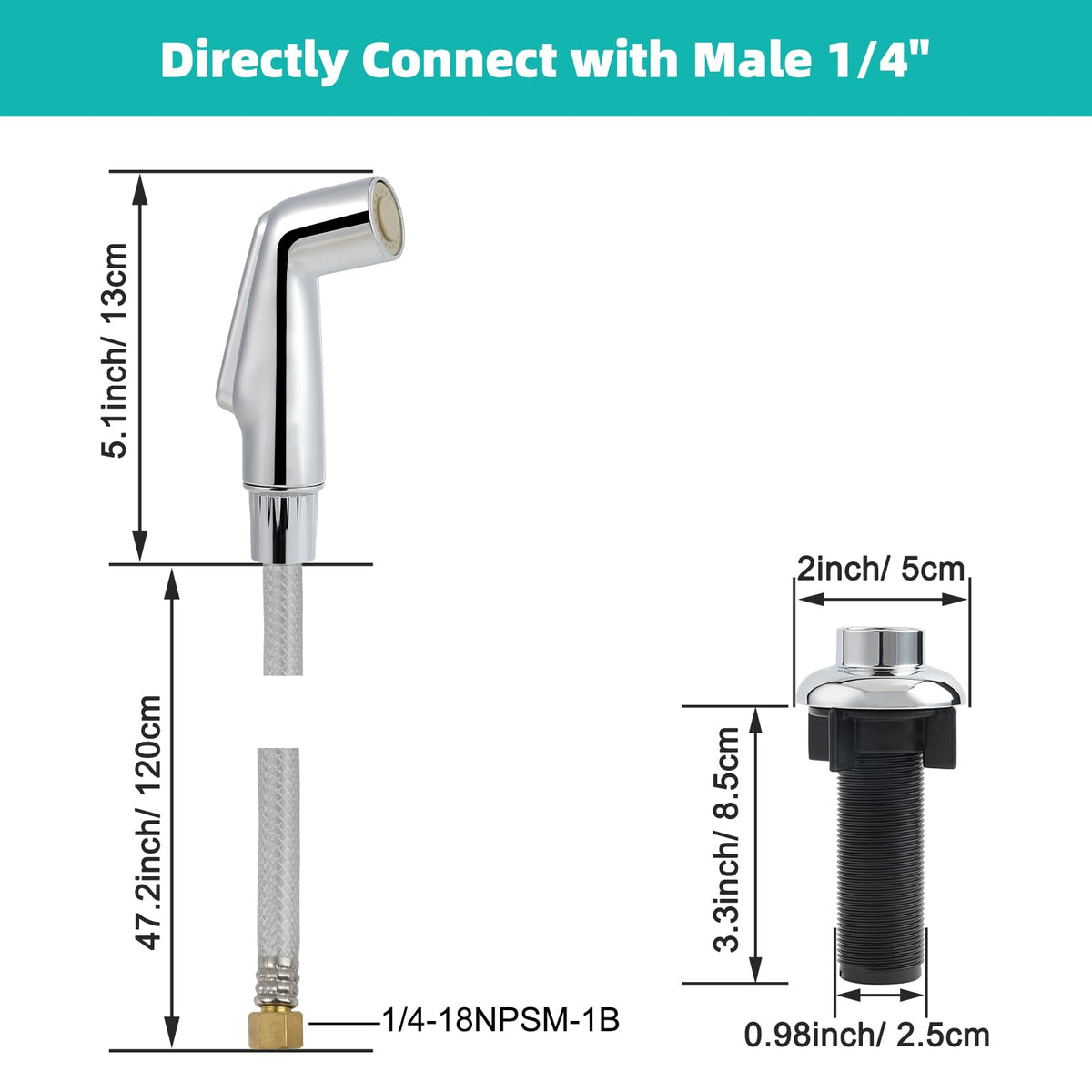 Universal Fit Kitchen Faucet Sprayer Attachment/Hose/Holder, Silver Chrome