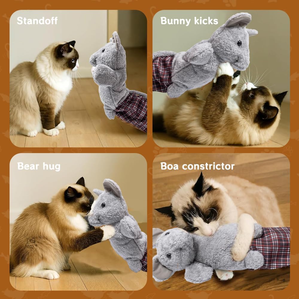 oyeftp Cat Wrestling Glove, Interactive Cat Toys for Fun Play, Thickened & Safe & Soft Cat Wrestling Glove Hand Puppets with Cats Teaser and Bell for Indoor Cats Exercise & Mental Stimulation