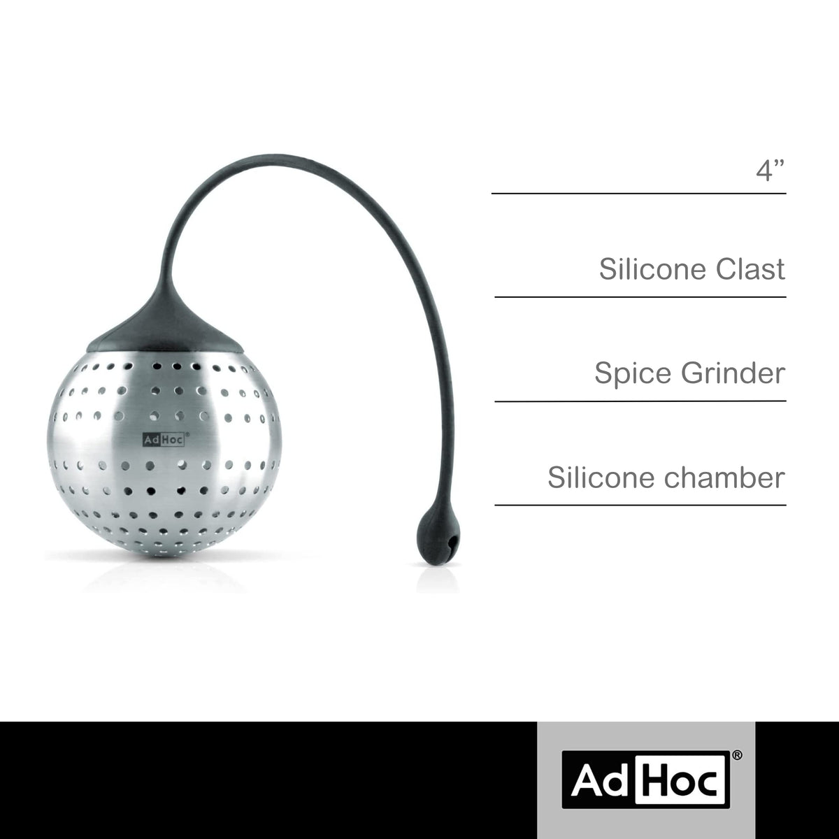 AdHoc Spice Bomb Spice Infuser - Kitchen Accessory for Large-Leaved Herbs & Tea - Stainless Steel Infuser Insert with Silicone Clasp & Arm - Essential Strainer for Easy Spice Infusion