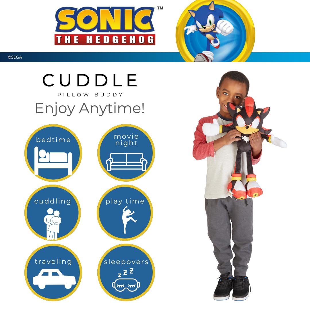 Sonic Shadow The Hedgehog Anime Kids Bedding Super Soft Plush Cuddle Pillow Buddy, One Size, (Officially Licensed Product)