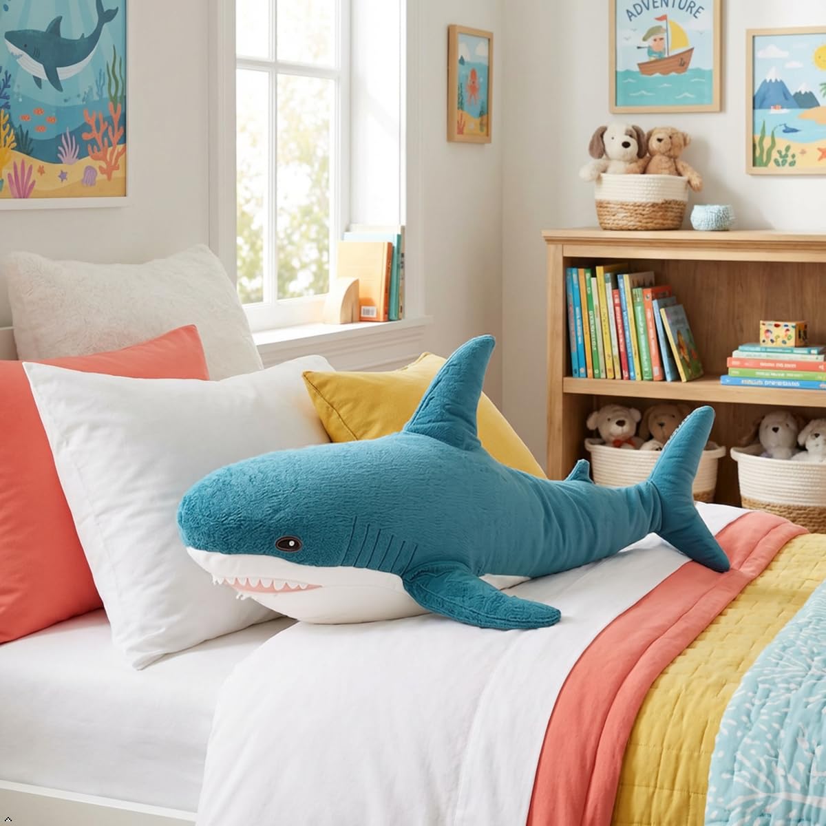 DongAi 31.4" Blue Giant Shark Plush Pillow, Super Soft Toy