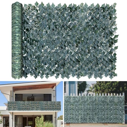 TANG 58"x117" Faux Ivy Privacy Fence Screen Roll- 1Pc Artificial Leaf Fences Greenery with Lattice Panel,Outdoor Green Wall Chain Link Fence Covering for Balcony Backyard Patio, Dark Green Ivy - color: Dark Green Ivy, size: 58"x117"