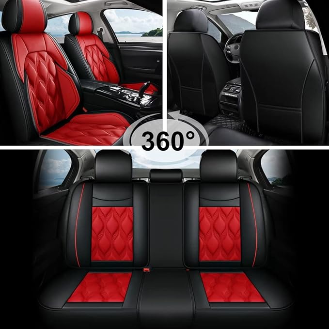 AOMSAZTO Car Seat Covers,Full Set 5 Seats Custom Fit for Kia Sportage 2009-2025 2026,Leather Car Seat Cover Seat Cushion Protector,Airbag Compatible Waterproof Black&Red