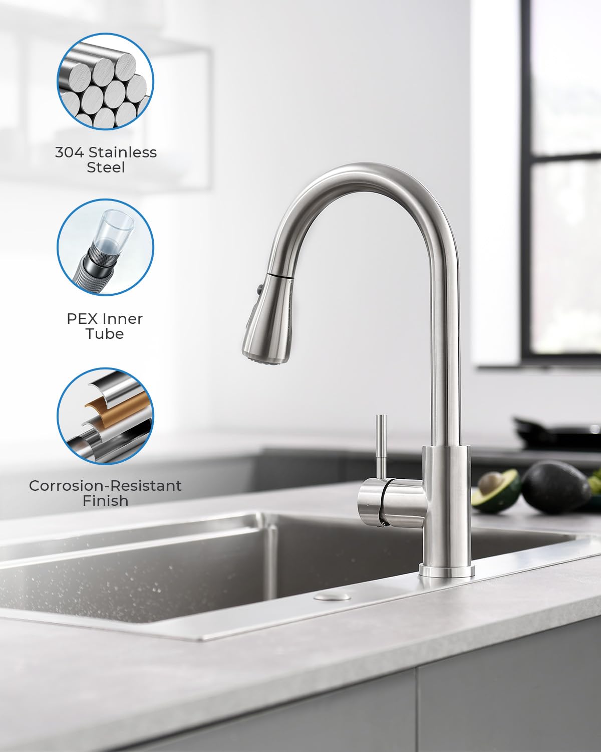 VFAUOSIT Kitchen Faucet with Pull Down Sprayer, Modern Bar Sink Faucet