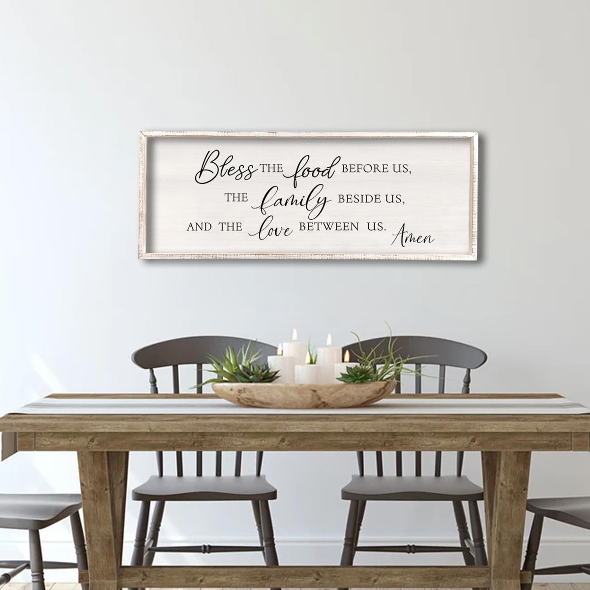 comurdyo Bless the Food Before Us Wall Decor Sign 32" X 12", White