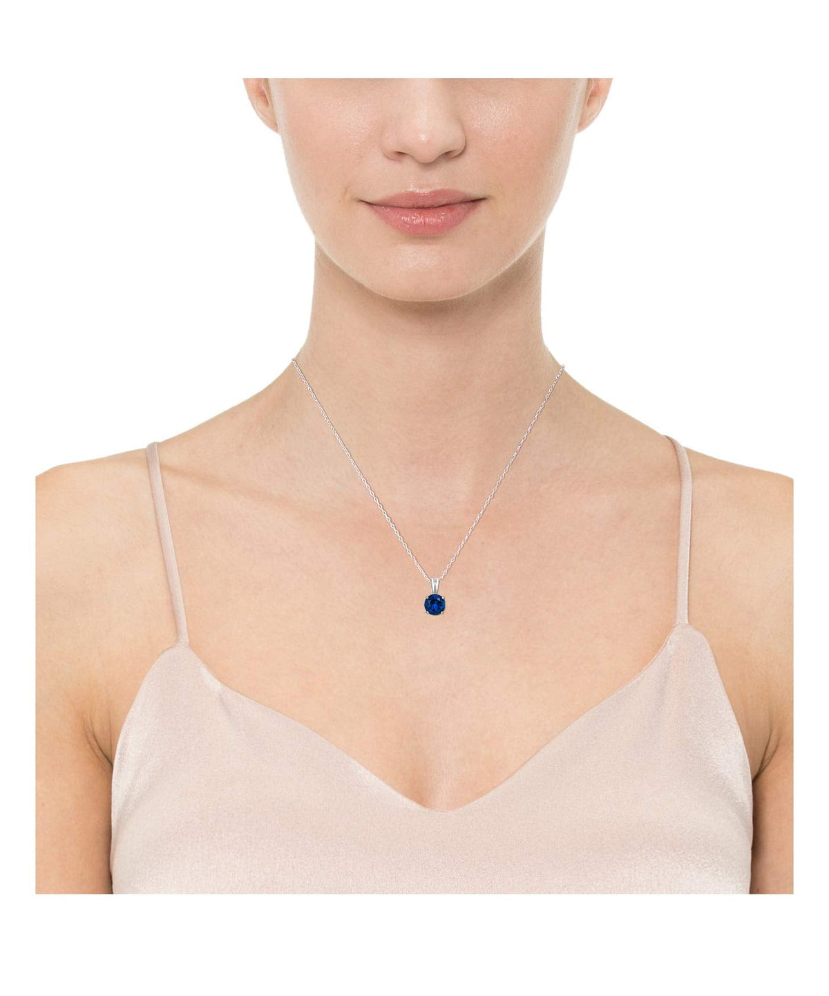 Amazon Essentials Sterling Silver Round Cut Birthstone Pendant Necklace (September), Women's, 18"