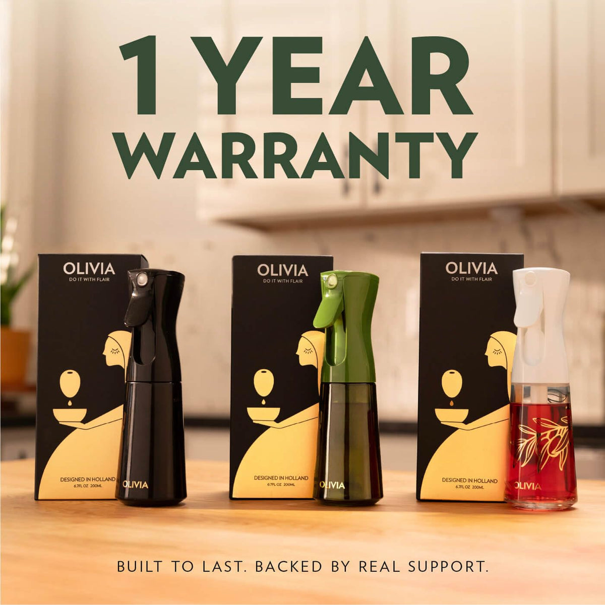 FLAIROSOL OLIVIA SIGNATURE Oil Sprayer for Cooking, 200ml Glass, Green/Gold